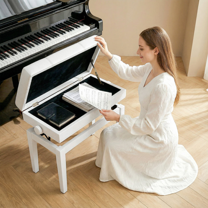 Banc de piano réglable 24,8 po, banc à clavier, blanc, Blanc, Blanc, Blanc