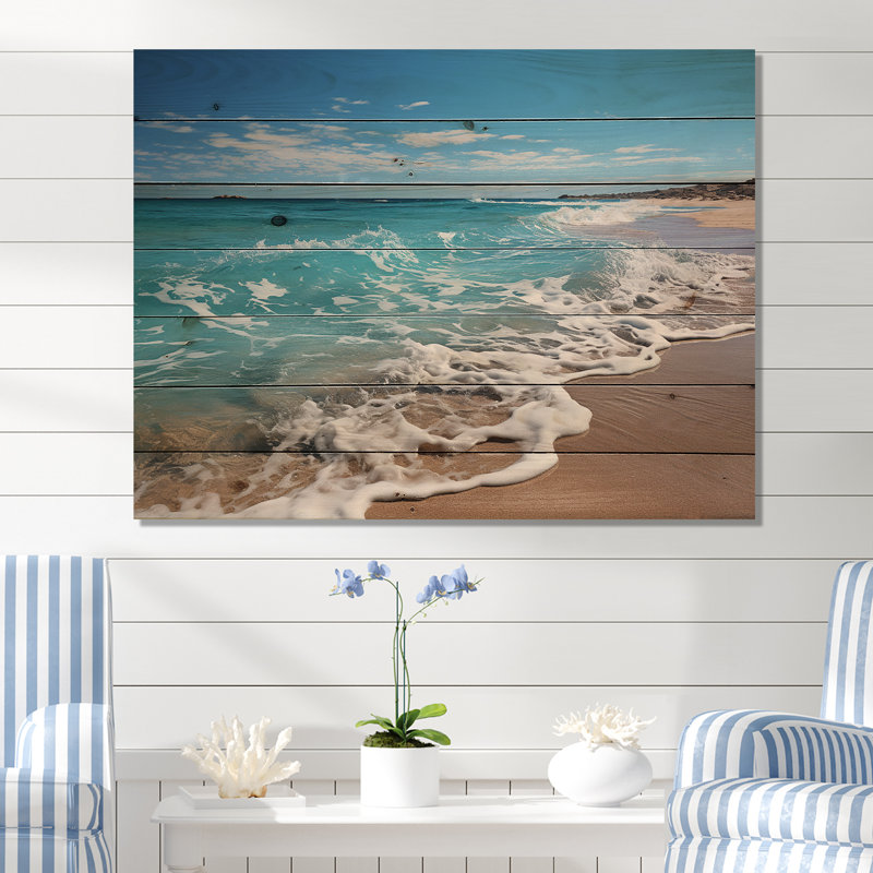 «Oceanic Beach Harmony I» - art mural en bois côtier sur bois de pin naturel, H 30 po x l 40 po