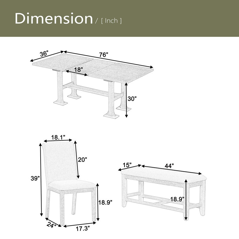 Ensemble de table de salle à manger extensible 76 pièces Farmhouse, Marron foncé