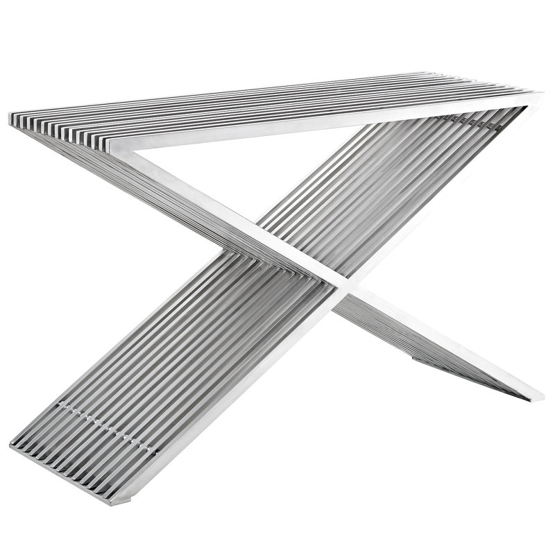 Silver Stainless Steel X-Base Contemporary Console Table