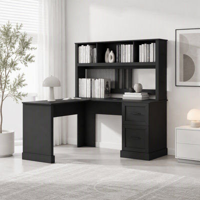 Home Office Computer Desk with Hutch, Antiqued Black finish