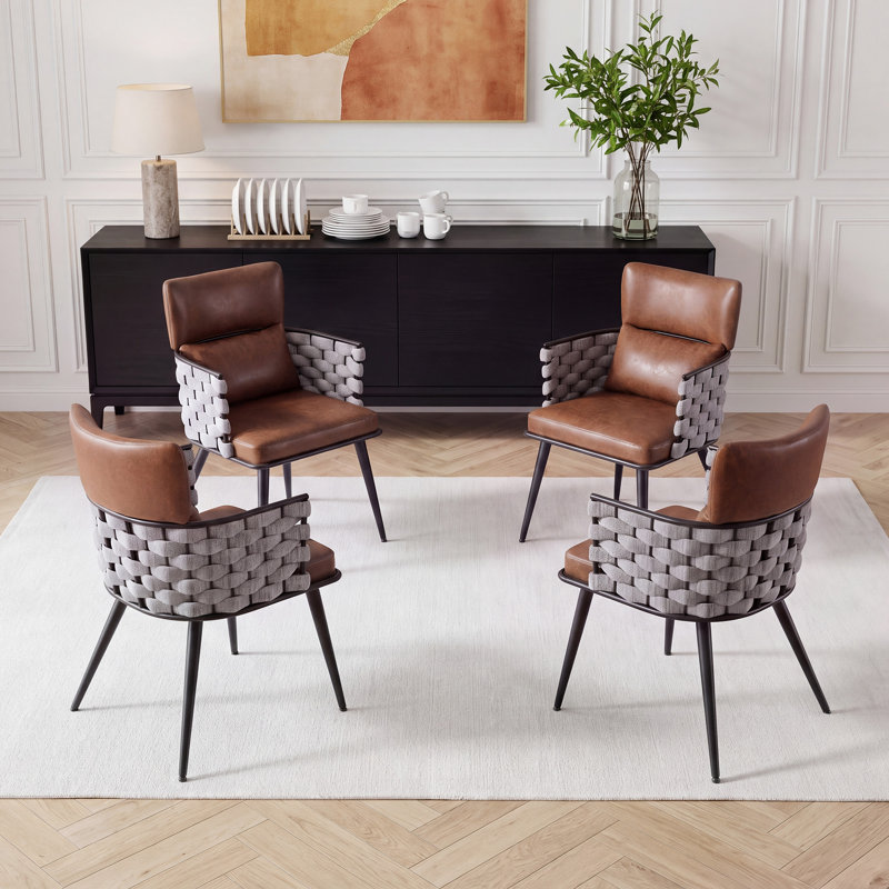 Chaise rembourrée avec accoudoirs Weaving Design, Brun