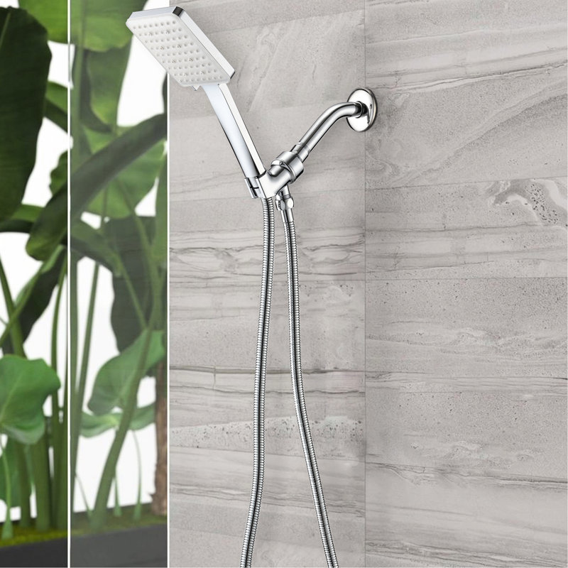 Shower Head With 6 Spray Settings - Detachable, Minimize Flow Restriction, Square Mounted Handheld Faucet In Modes, Include Arm