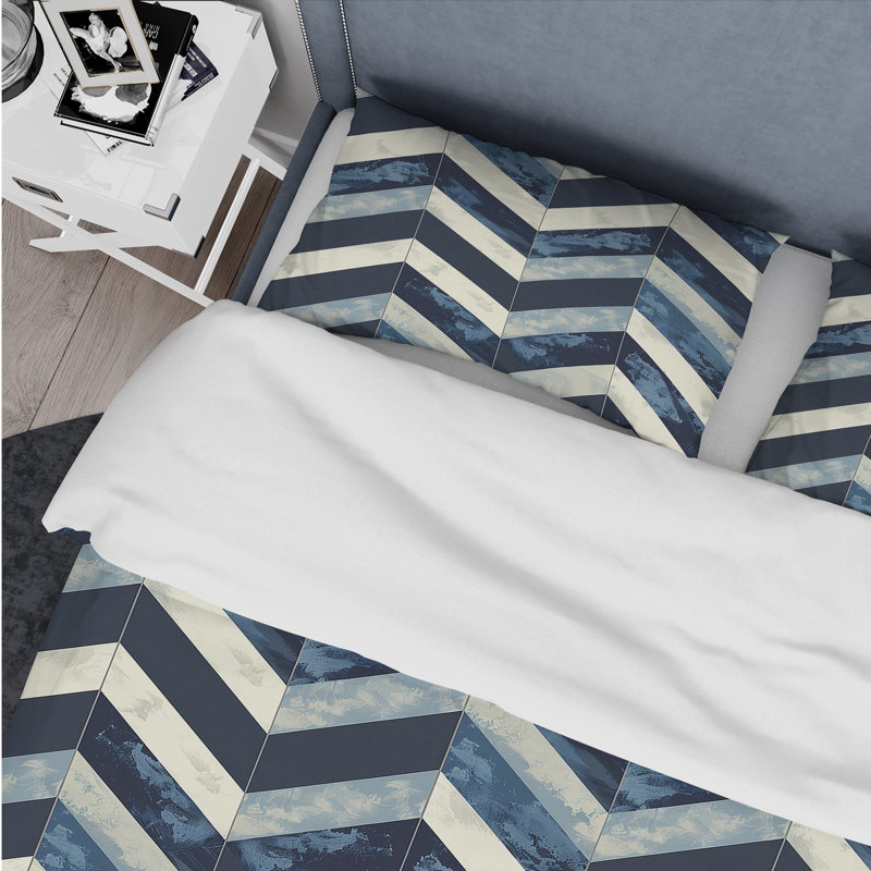 Ensemble de housse de couette transitionnelle Blue Chevron Glam IV, Housse de couette pour grand lit et 2 taies décor