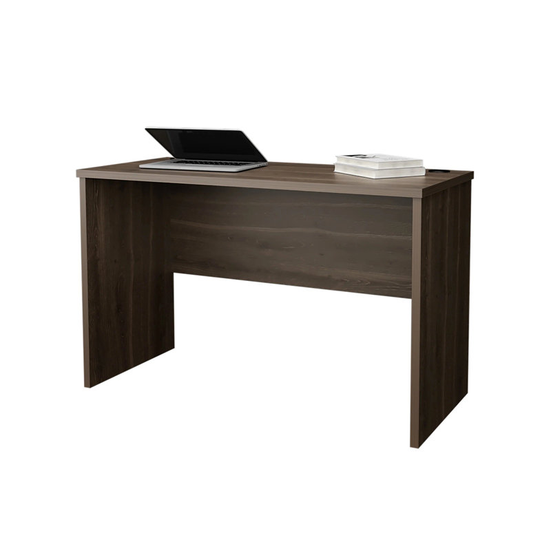 Minimalist Home Office Work Desk With Cable Management, Brown