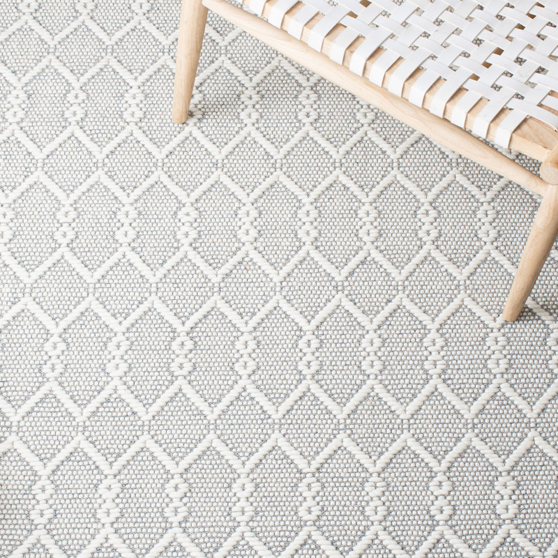 Tapis géométrique ivoire en laine et coton tissé à la main Brocklesby, Rectangle 3 pi x 5 pi