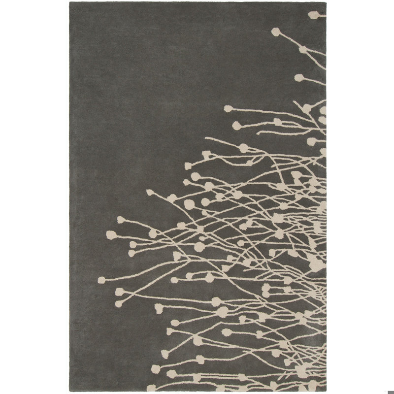 Dasher Authentic Hand-Tufted Handmade White & Gray Floral Wool Area Rug, 9' x 13'