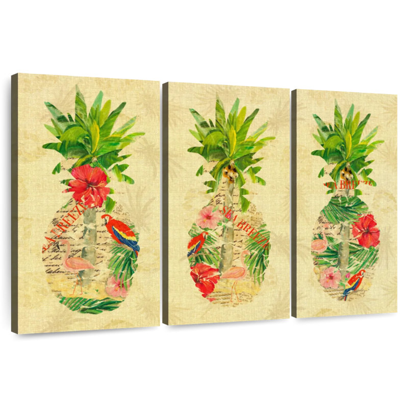 Collage d'ananas tropical triple Yarlin, H 48 po x l 74 po