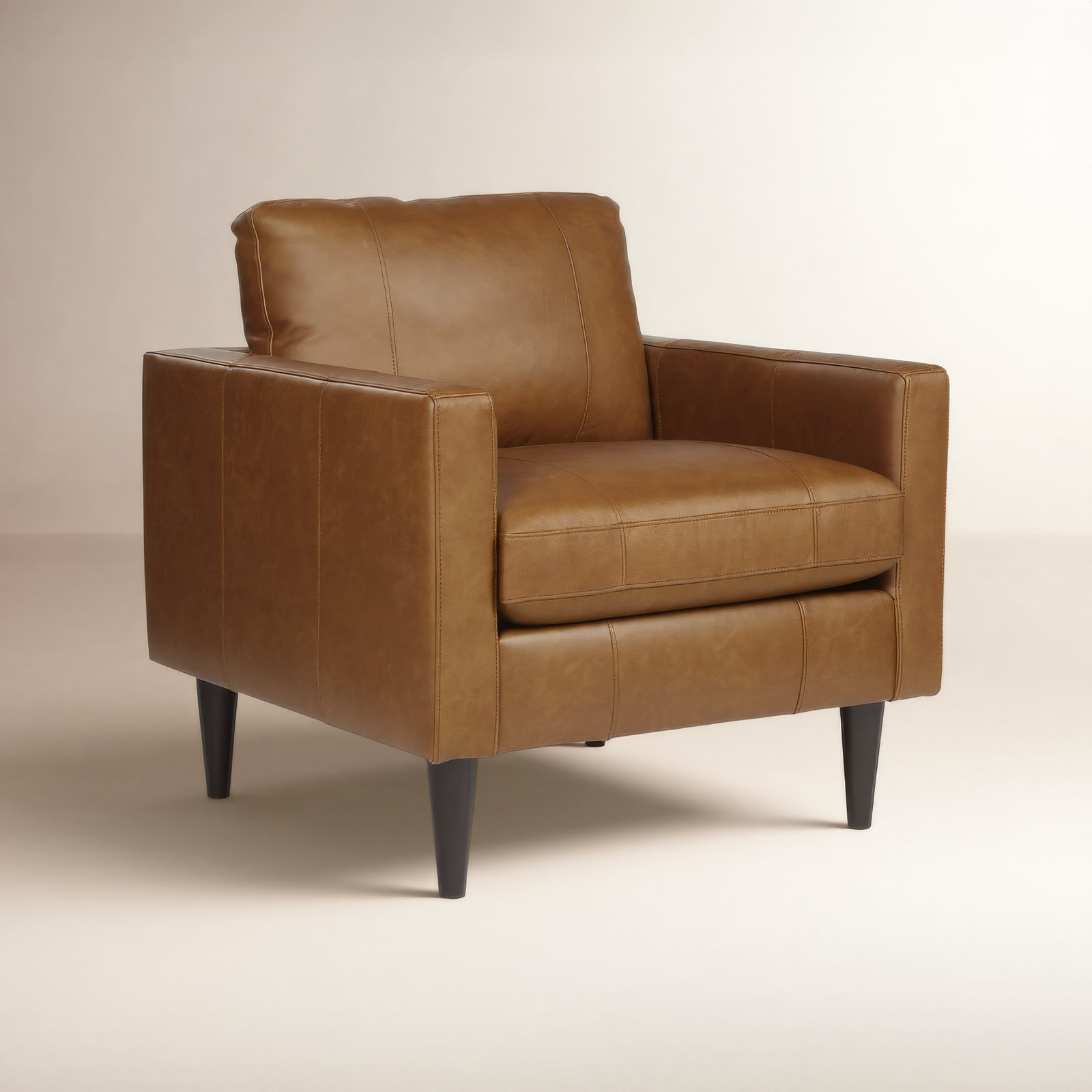Viveros Upholstered Armchair, Light Brown Genuine Leather