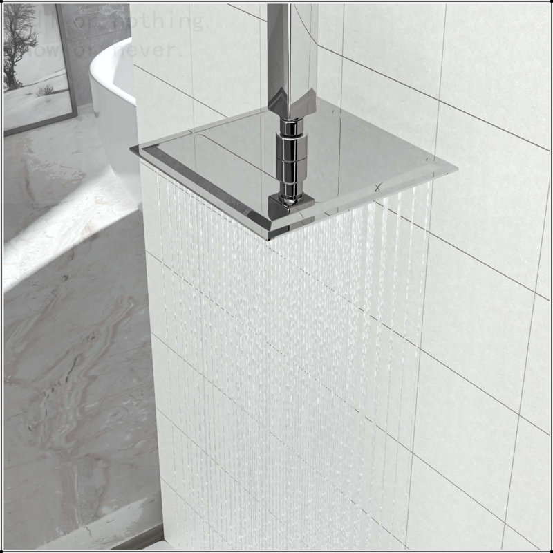 8" Square Rainfall Shower Head, Wall/Ceiling Mounted, Chrome, Chrome