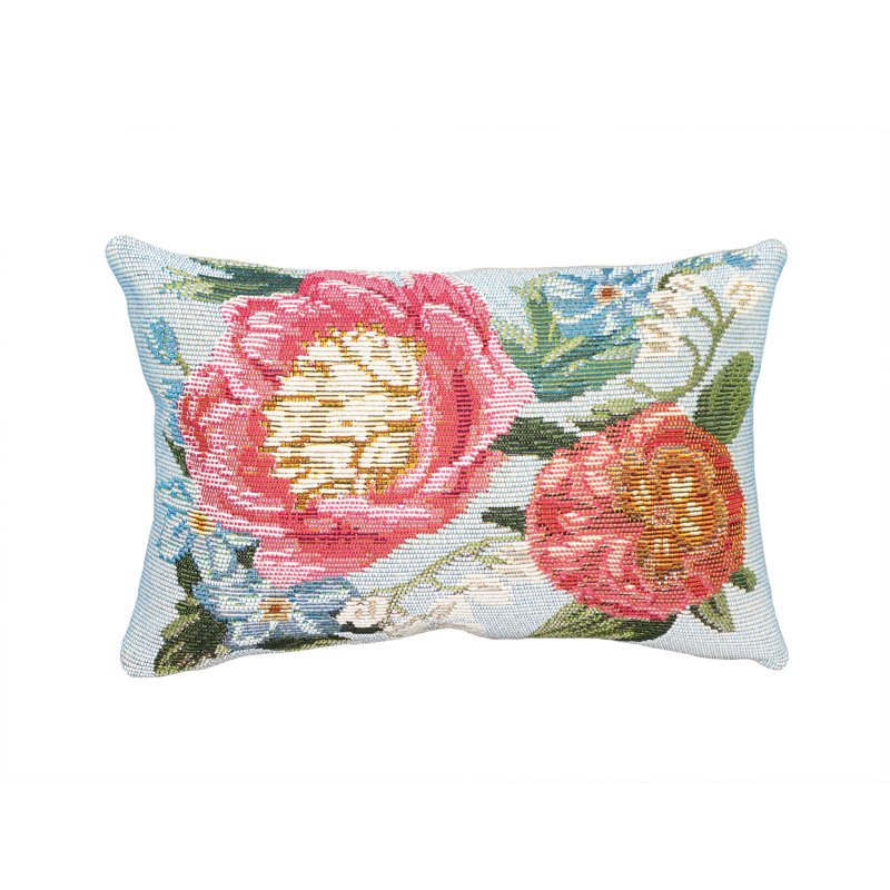 Marina Floral Outdoor Throw Pillow, Rectangle 12"H x 18"W, Light Blue