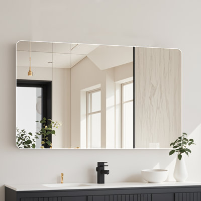 Frameless Rounded Bathroom Vanity Mirror, Wall-Mounted HD Silver Mirror, Horizontal/Vertical Install