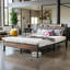 Structure de lit plateforme en métal blanc grand