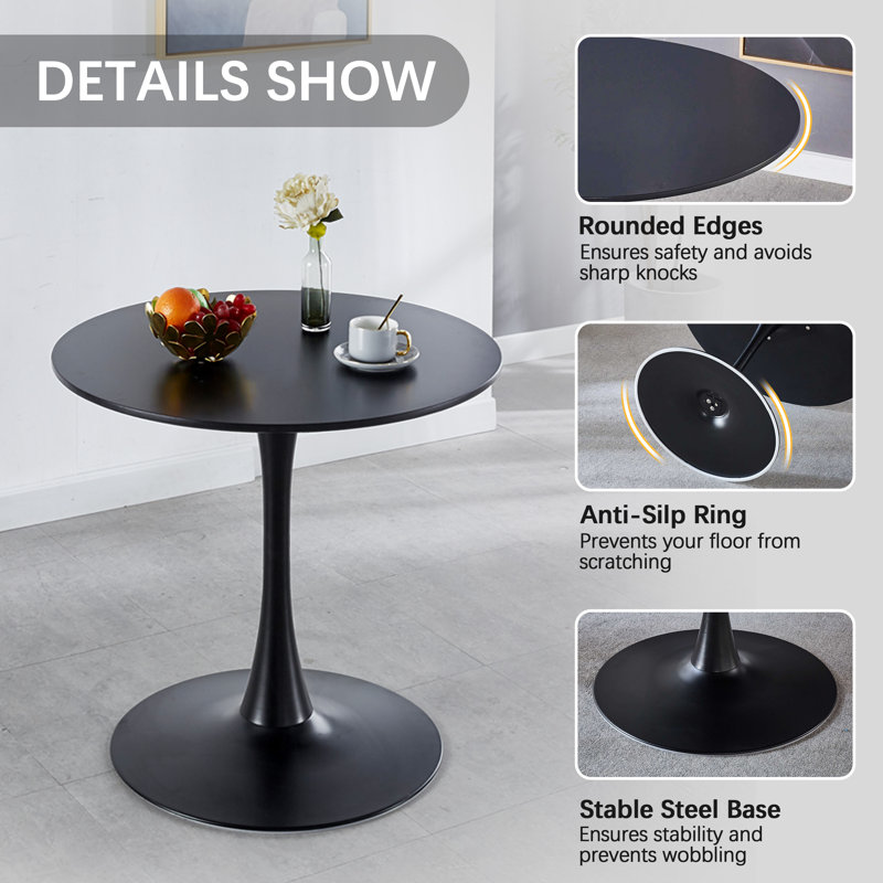 Black Round MDF Dining Table Set with Boucle Upholstered Chairs