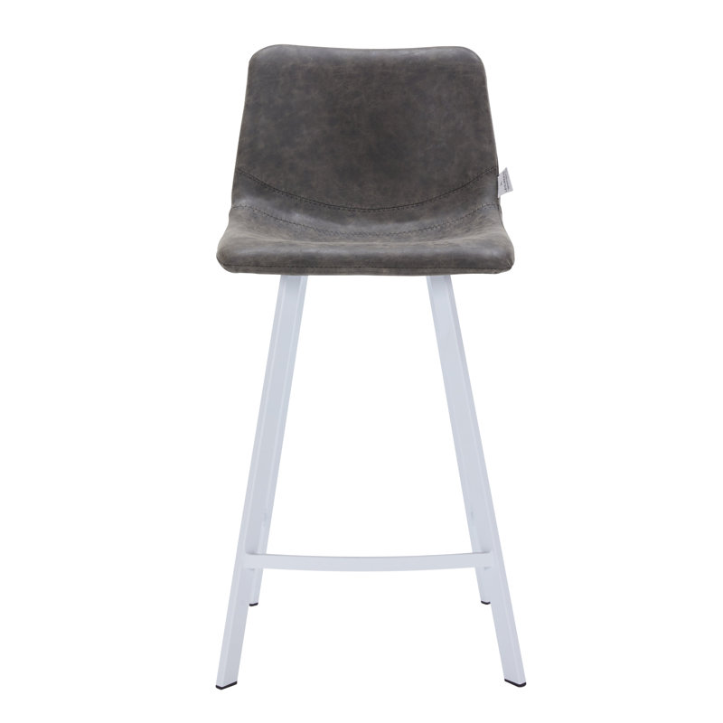 Voshon Leather 41” Counter Height Bar Stool With Stainless Steel Legs, Gray