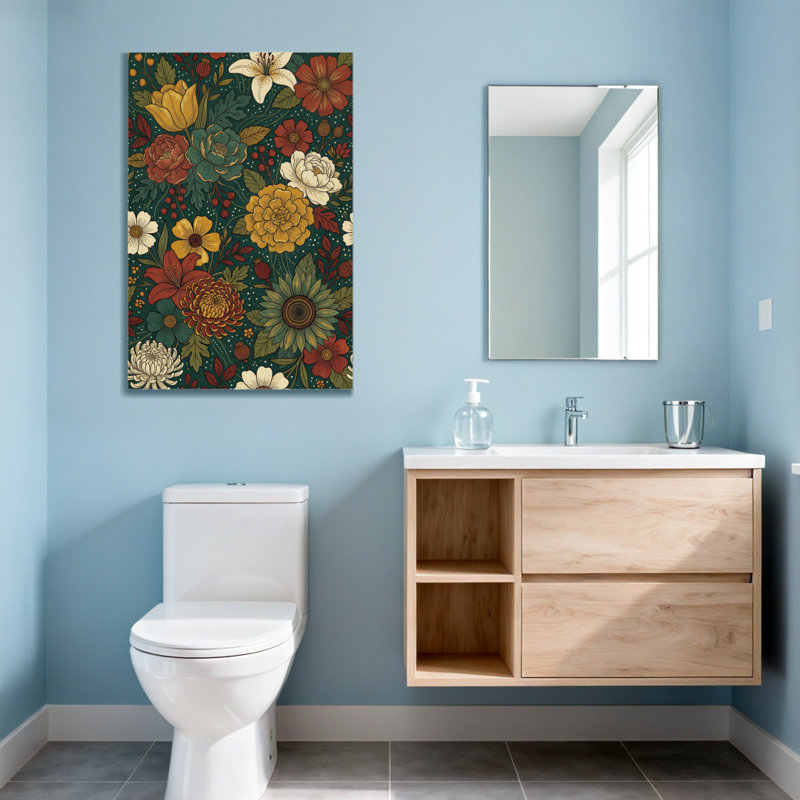 Motif floral de plantes et de fleurs aux couleurs vives et aux feuilles, H 18 po x l 12 po