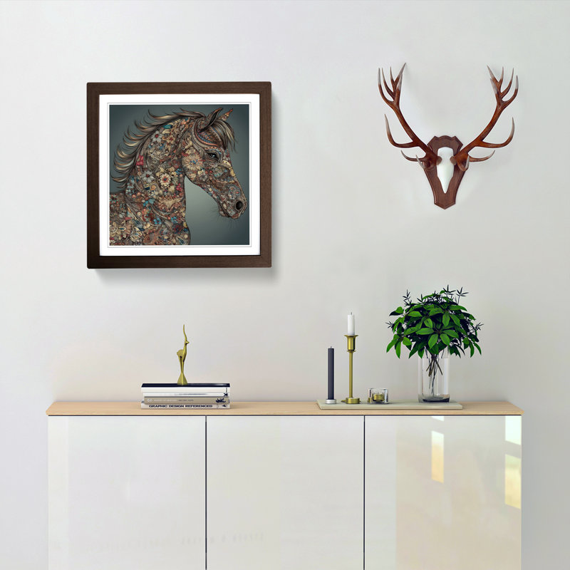 Horse Paisley No.1 - Single Picture Frame Print on Wood, Walnut
