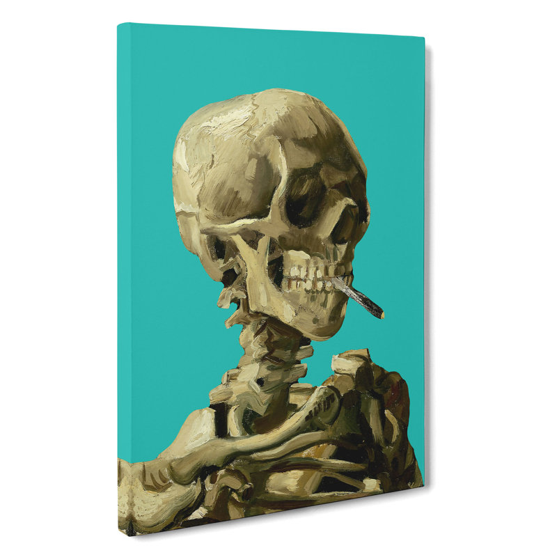Teal Skull of a Skeleton with Cigarette by Vincent Van Gogh - Wrapped Canvas, 91cm H x 60cm W x 3cm D