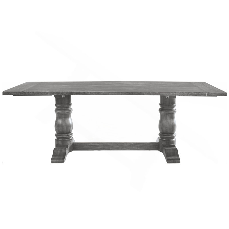 Table rectangulaire à tréteaux avec piédestal double tourné, gris vieilli