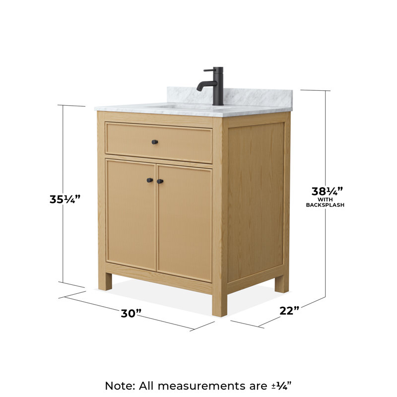 Meuble-lavabo simple autoportant 30 po avec plateau en marbre Pendry, Noir mat