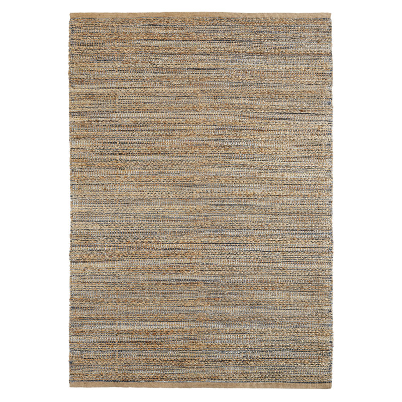 Modern Farmhouse Handmade Natural Fiber Jute Indoor Area Rug with Cotton Backing, Rectangle 5' x 7'9", Tan/Navy/Gray