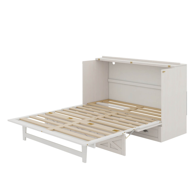 Lit escamotable avec grands tiroirs Murphy, Blanc brossé, Grand