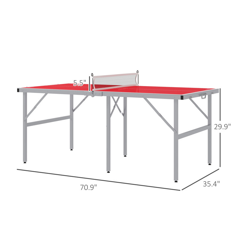 Mini table de ping-pong Soozier pour l'extérieur et l'intérieur, H 30 po x l 35,5 po x P 70,8 po, Rouge