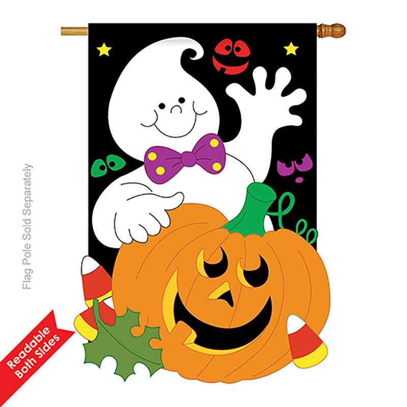 Drapeau de maison 40 po x 28 po Ghost and Pumpkin