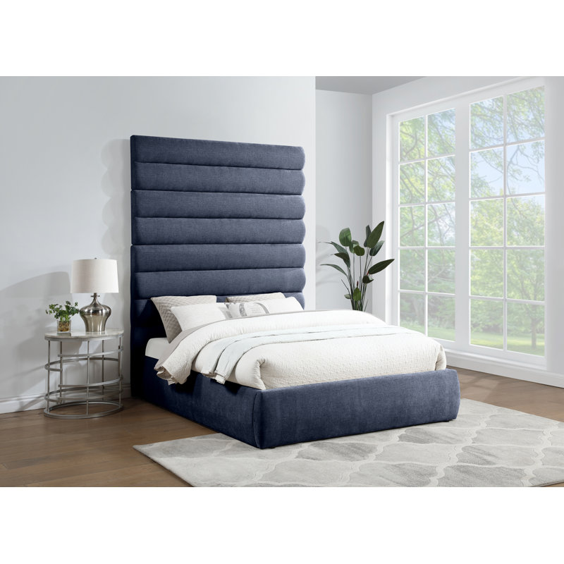 Adam Fabric Bed, Navy, Queen, Chenille Fabric