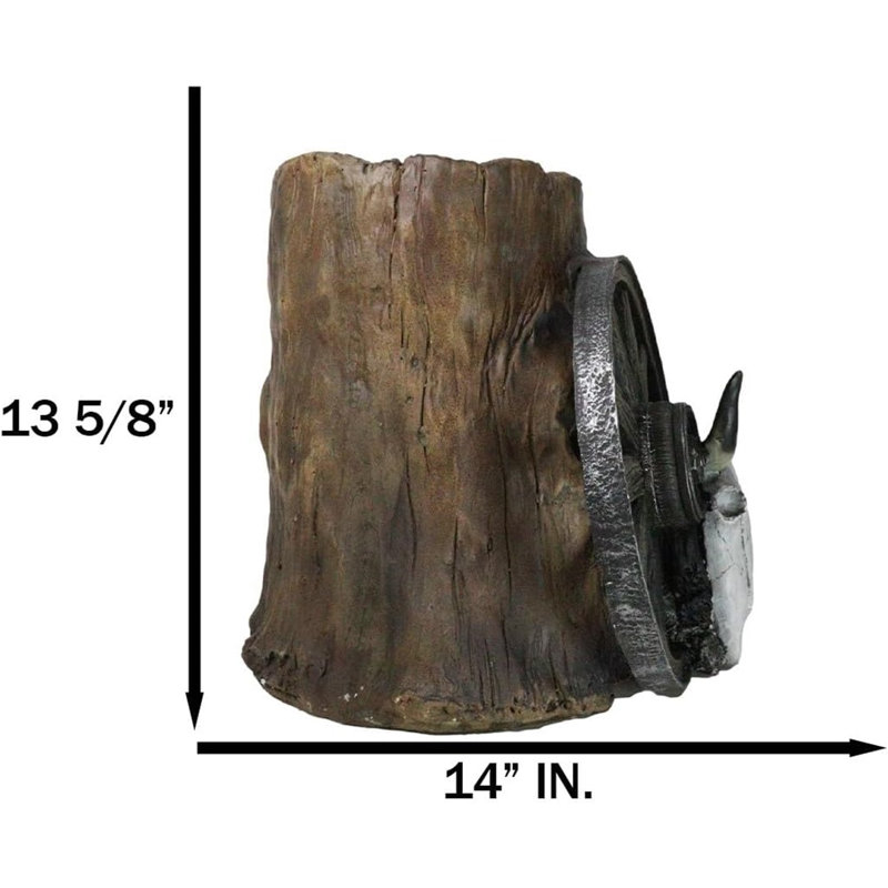 Rustic Western Cow Skull Wagon Wheel By Tree Trunk Decorative Planter Or Vase