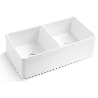 Apron Sink Ceramic White - , Double Bowl Undermount, Finish, 18"X10"X33", 93Lb, Undermount Front, Bowl, Stain-, 33"X18"X10",