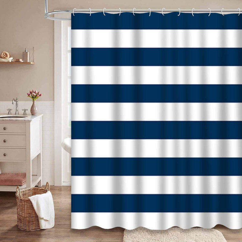 Rideau de douche à rayures bleues et blanches avec 12 crochets, L 72 po x l 84 po