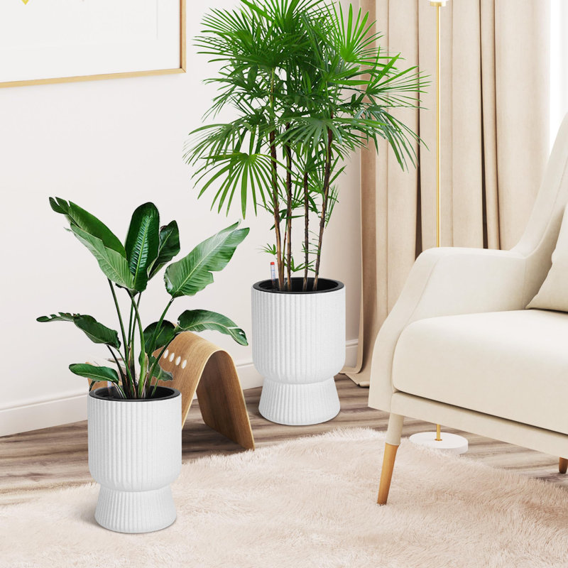 Ensemble de 2 pots à fleurs de 14 pouces, ensemble de 2 pots à arrosage avec trous de drainage, pots à fleurs hauts pour plantes d'intérieur, pots à fleurs avec moniteur de niveau d'eau, pour patio, porche, salon, bureau à domicile
