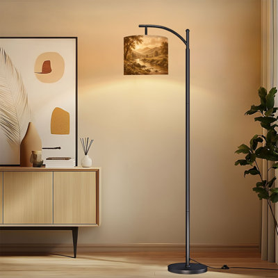 Lampadaire arqué avec abat-jour réglable, style champêtre vintage, 3 températures de couleur, intensité variable, avec interrupteur au pied, idéal pour la chambre.