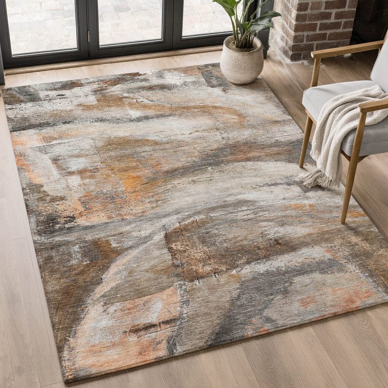Premium Machine Washable Mayfield AMF2039 Abstract Rug, 10' x 14', Brown