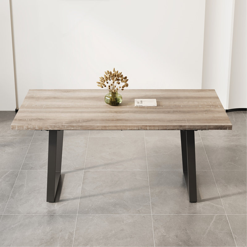Rectangular MDF Dining Table, 6-Person Dining Table, Brown