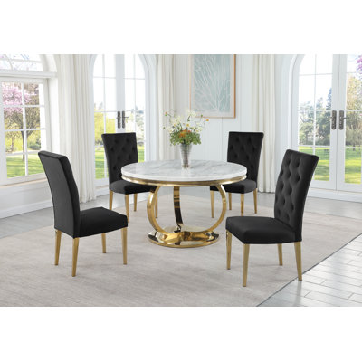 Koio 5 Pieces Round Faux Marble Dining Set 
