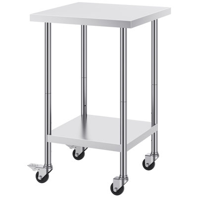 SUS201 Stainless Steel Work Table 24 x 24 x 38 Inch 1 Piece Silver 700 lbs Load Capacity with 4 Swivel Casters