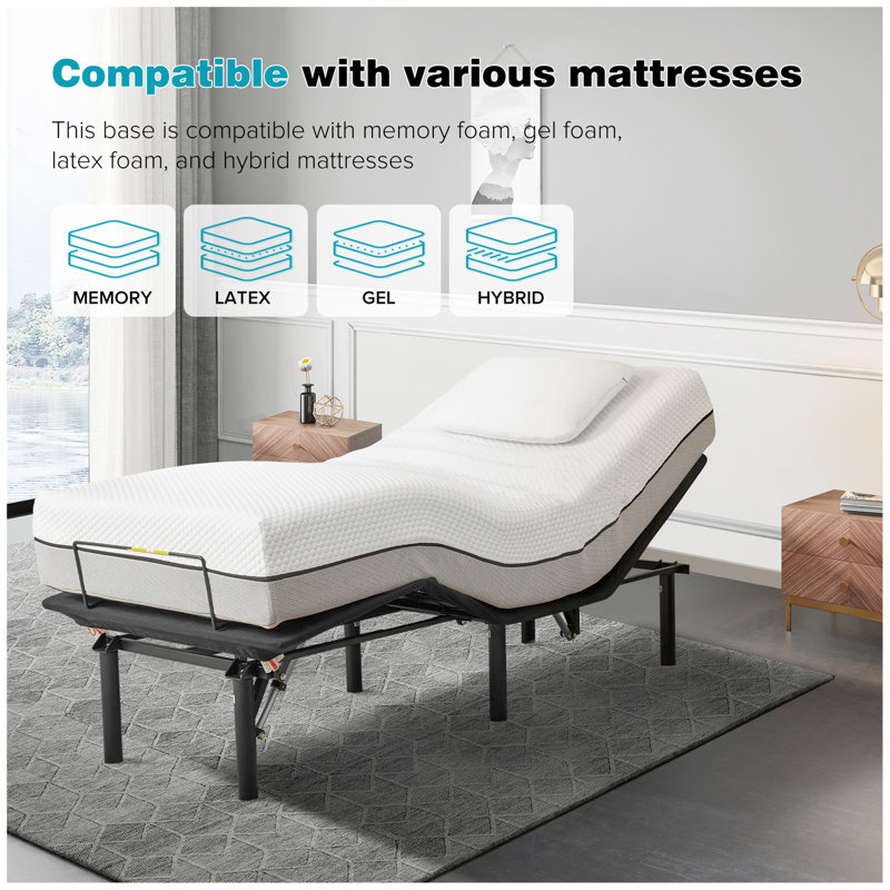 Base de lit réglable très grand divisé / base de lit avec inclinaison motorisée de la tête et des pieds, zéro gravité, télécommande sans fil (base seulement)