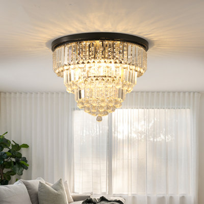   6-Light 20" Crystal Chandelier Black Flush Mount Ceiling Light