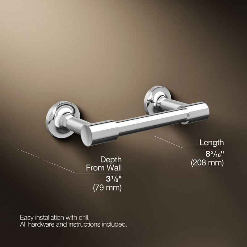 Purist Pivoting Toilet Paper Holder, Wall-Mount Bathroom Toilet Paper Holder, Polished Chrome