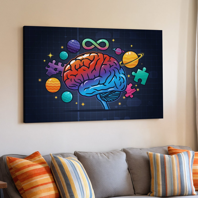 La toile crée une illustration vibrante et colorée d'un art mural stylisé en évidence au centre avec un art mural sur toile riche