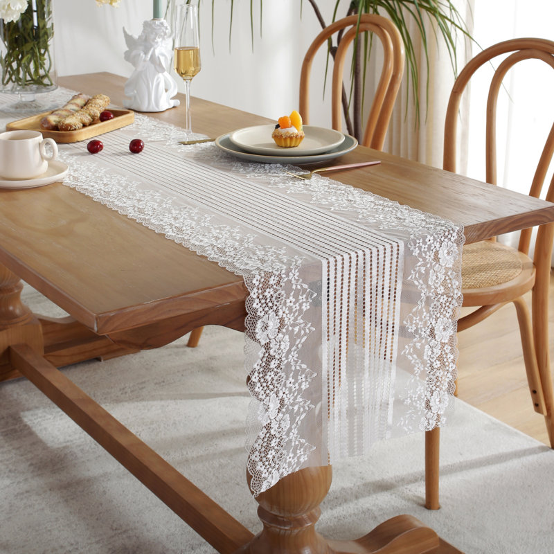 White Lace Table Runner Farmhouse Table Decoration, 55" W x 86" L