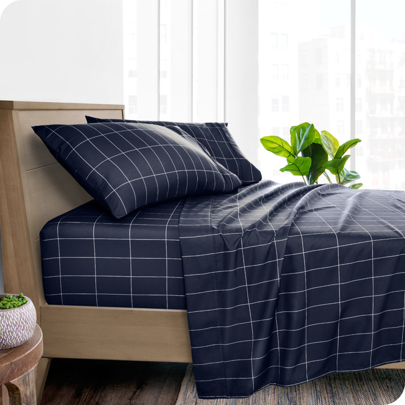 Queen Midnight Grid Microfiber Deep Pocket Sheet Set