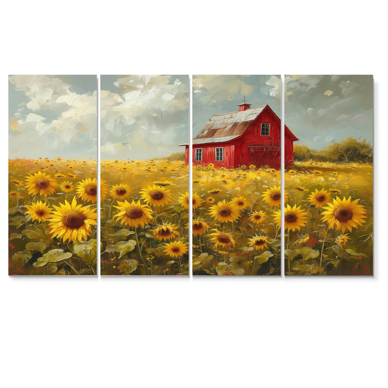 Paula - tournesols, ensemble d'art sur toile, H 32 po x l 64 po