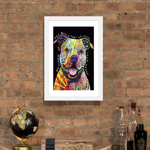 «Beware of Pit Bulls» par Dean Russo - reproduction d'art sur papier, H 24 po x l 16 po x P 1 po, Papier encadré blanc