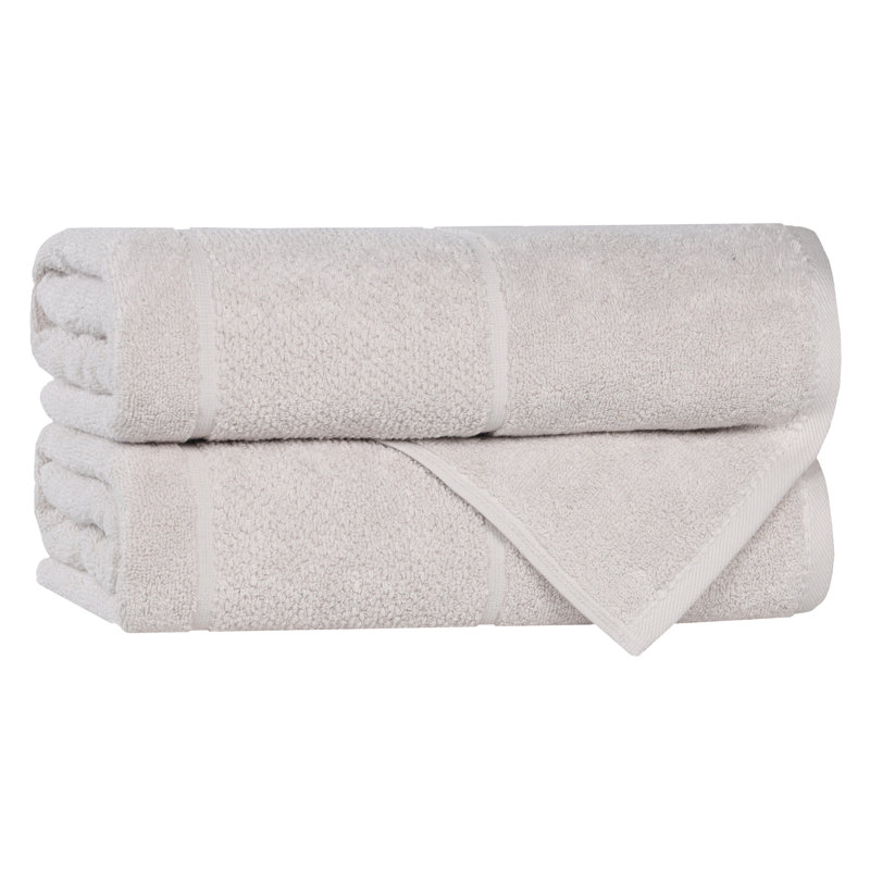 Mile Smart Twist Viscose Cotton Blend Medium Weight Solid Thick Border Towel Set, Silver, Bath Towel - 2 Pack