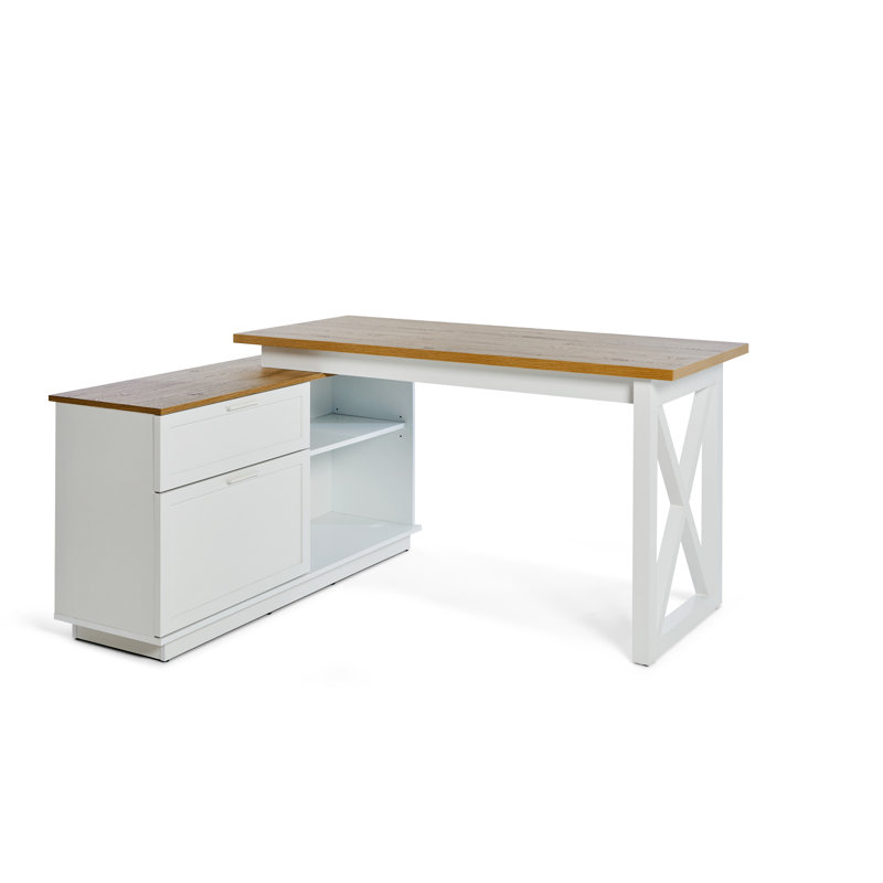 Bureau en L avec armoire de rangement 59,05 "CHALET , Naturel / blanc