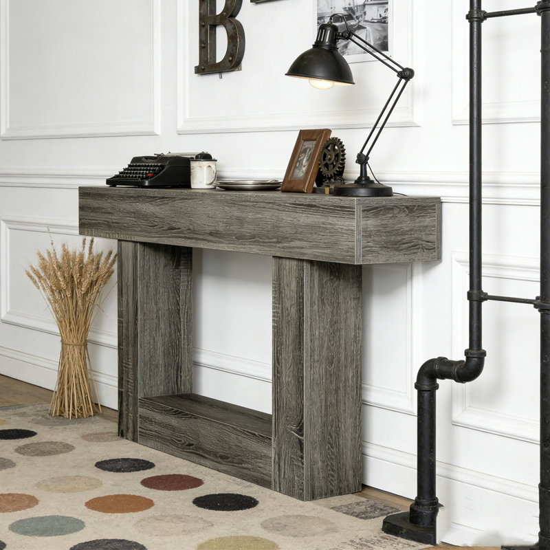 Wooden Farmhouse 2-Tier Sofa Entryway Table, Retro Gray