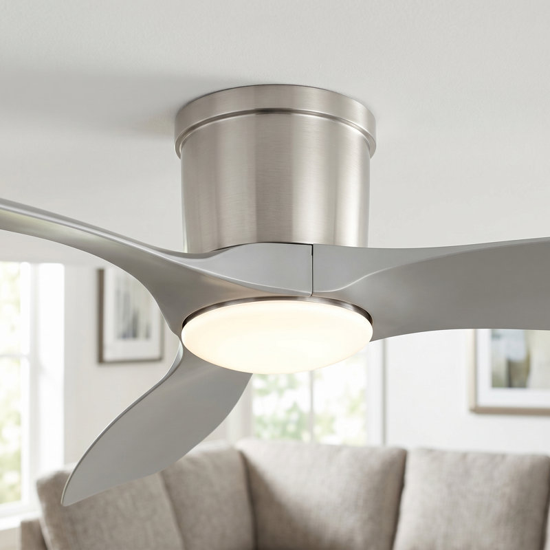  52-inch Modern Ceiling Fan with Light, Remote Control Smart Fan, 3 ABS Blades, DC Motor, 6 Speeds, Flush Mount for Bedroom, Living Room
